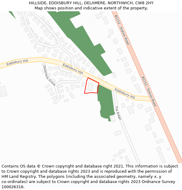 HILLSIDE, EDDISBURY HILL, DELAMERE, NORTHWICH, CW8 2HY: Location map and indicative extent of plot