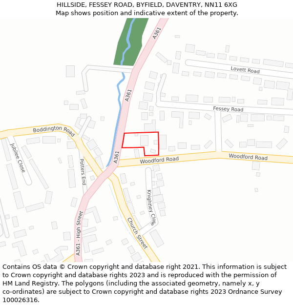 HILLSIDE, FESSEY ROAD, BYFIELD, DAVENTRY, NN11 6XG: Location map and indicative extent of plot