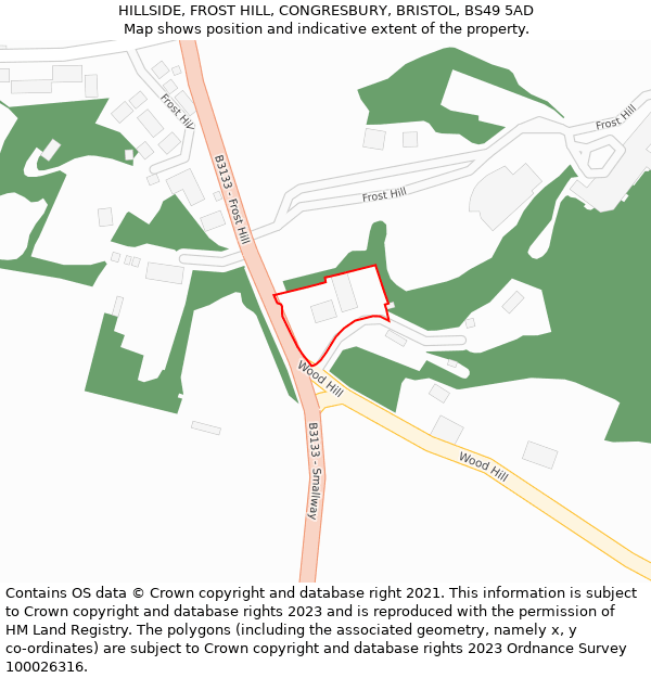 HILLSIDE, FROST HILL, CONGRESBURY, BRISTOL, BS49 5AD: Location map and indicative extent of plot
