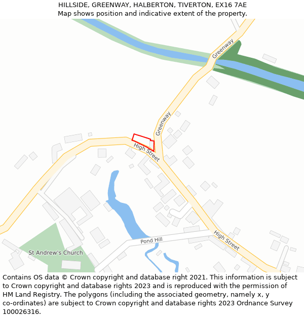 HILLSIDE, GREENWAY, HALBERTON, TIVERTON, EX16 7AE: Location map and indicative extent of plot