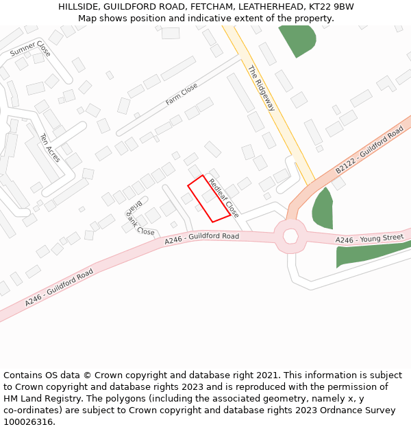 HILLSIDE, GUILDFORD ROAD, FETCHAM, LEATHERHEAD, KT22 9BW: Location map and indicative extent of plot