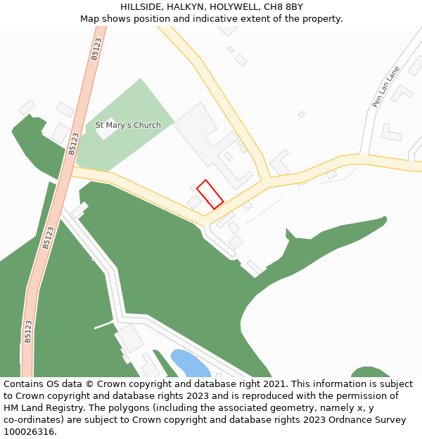 HILLSIDE, HALKYN, HOLYWELL, CH8 8BY: Location map and indicative extent of plot