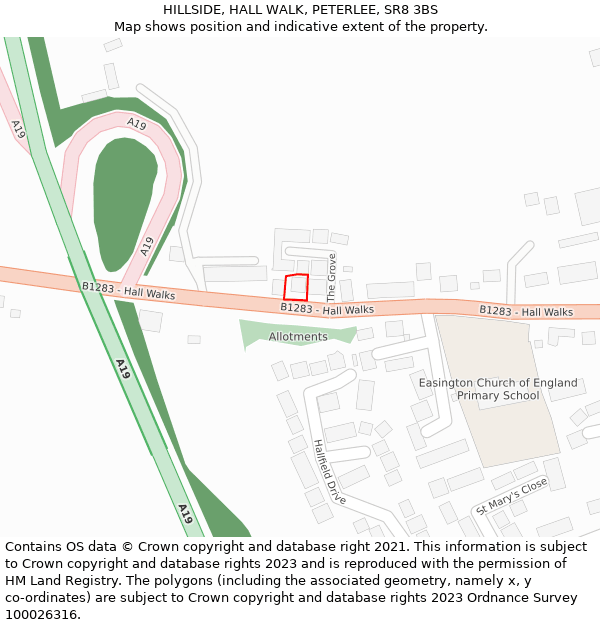 HILLSIDE, HALL WALK, PETERLEE, SR8 3BS: Location map and indicative extent of plot