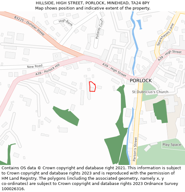HILLSIDE, HIGH STREET, PORLOCK, MINEHEAD, TA24 8PY: Location map and indicative extent of plot