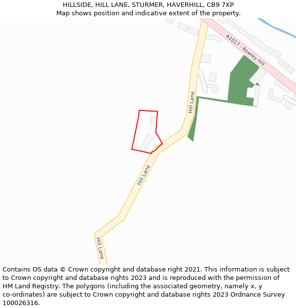 HILLSIDE, HILL LANE, STURMER, HAVERHILL, CB9 7XP: Location map and indicative extent of plot