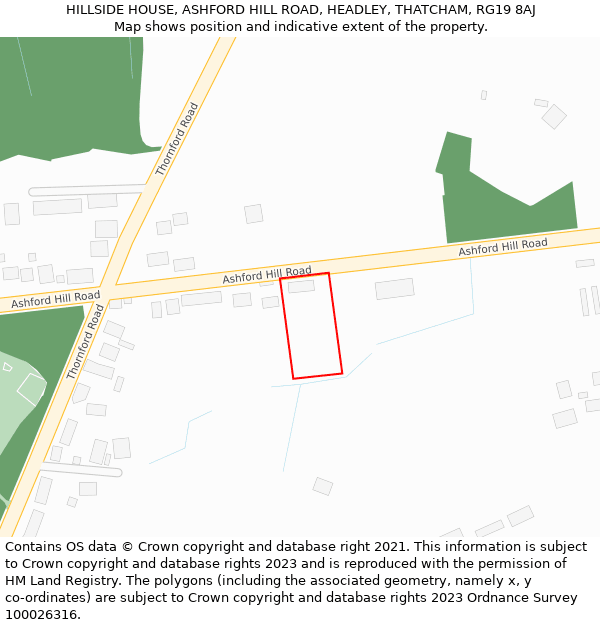 HILLSIDE HOUSE, ASHFORD HILL ROAD, HEADLEY, THATCHAM, RG19 8AJ: Location map and indicative extent of plot