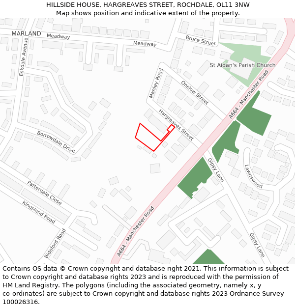 HILLSIDE HOUSE, HARGREAVES STREET, ROCHDALE, OL11 3NW: Location map and indicative extent of plot