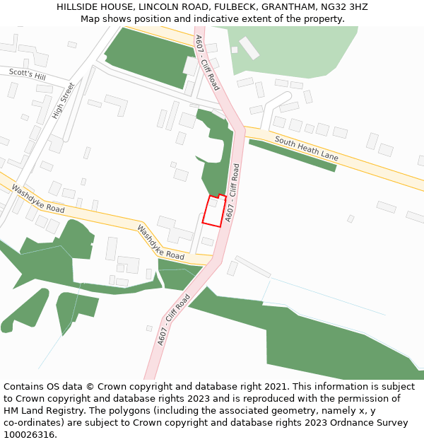 HILLSIDE HOUSE, LINCOLN ROAD, FULBECK, GRANTHAM, NG32 3HZ: Location map and indicative extent of plot