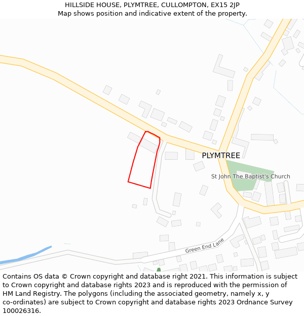 HILLSIDE HOUSE, PLYMTREE, CULLOMPTON, EX15 2JP: Location map and indicative extent of plot