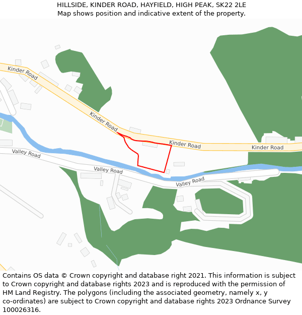 HILLSIDE, KINDER ROAD, HAYFIELD, HIGH PEAK, SK22 2LE: Location map and indicative extent of plot