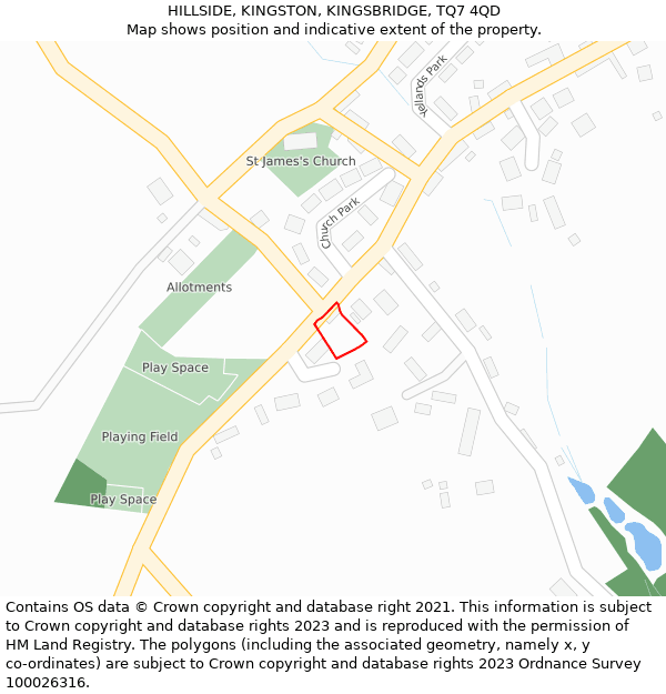 HILLSIDE, KINGSTON, KINGSBRIDGE, TQ7 4QD: Location map and indicative extent of plot