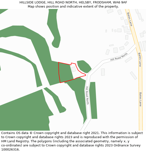 HILLSIDE LODGE, HILL ROAD NORTH, HELSBY, FRODSHAM, WA6 9AF: Location map and indicative extent of plot