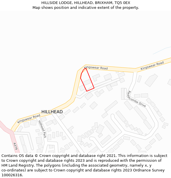 HILLSIDE LODGE, HILLHEAD, BRIXHAM, TQ5 0EX: Location map and indicative extent of plot