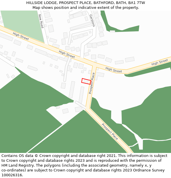 HILLSIDE LODGE, PROSPECT PLACE, BATHFORD, BATH, BA1 7TW: Location map and indicative extent of plot