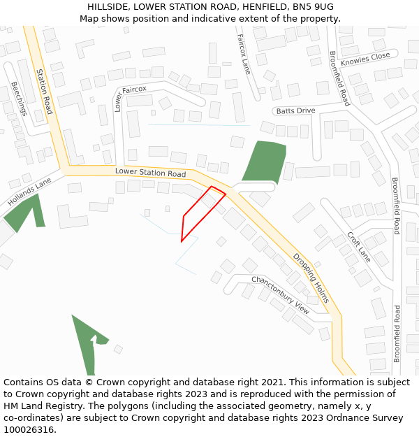 HILLSIDE, LOWER STATION ROAD, HENFIELD, BN5 9UG: Location map and indicative extent of plot