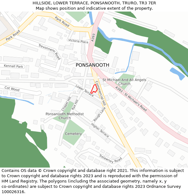 HILLSIDE, LOWER TERRACE, PONSANOOTH, TRURO, TR3 7ER: Location map and indicative extent of plot