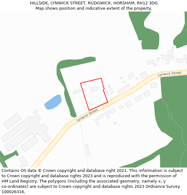 HILLSIDE, LYNWICK STREET, RUDGWICK, HORSHAM, RH12 3DG: Location map and indicative extent of plot