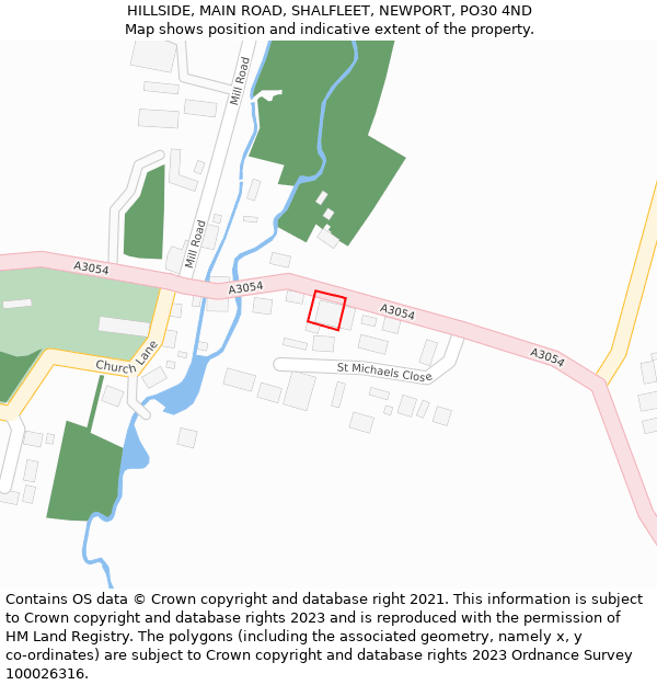 HILLSIDE, MAIN ROAD, SHALFLEET, NEWPORT, PO30 4ND: Location map and indicative extent of plot