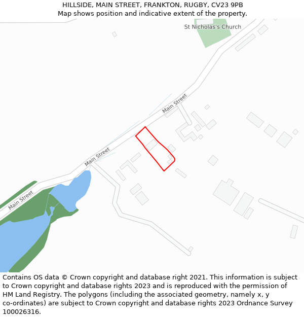 HILLSIDE, MAIN STREET, FRANKTON, RUGBY, CV23 9PB: Location map and indicative extent of plot