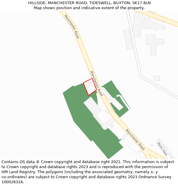 HILLSIDE, MANCHESTER ROAD, TIDESWELL, BUXTON, SK17 8LN: Location map and indicative extent of plot