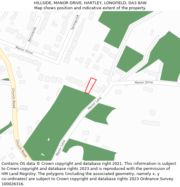 HILLSIDE, MANOR DRIVE, HARTLEY, LONGFIELD, DA3 8AW: Location map and indicative extent of plot
