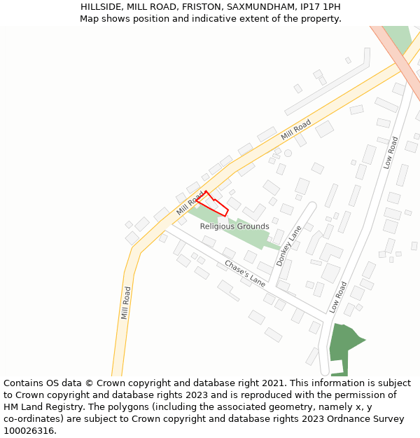 HILLSIDE, MILL ROAD, FRISTON, SAXMUNDHAM, IP17 1PH: Location map and indicative extent of plot