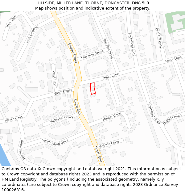 HILLSIDE, MILLER LANE, THORNE, DONCASTER, DN8 5LR: Location map and indicative extent of plot