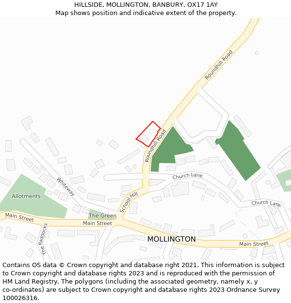 HILLSIDE, MOLLINGTON, BANBURY, OX17 1AY: Location map and indicative extent of plot