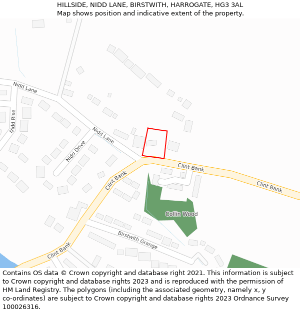 HILLSIDE, NIDD LANE, BIRSTWITH, HARROGATE, HG3 3AL: Location map and indicative extent of plot
