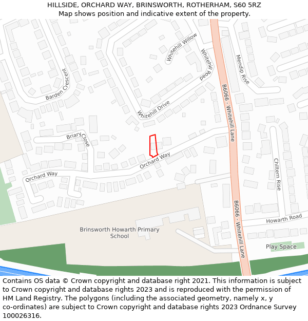 HILLSIDE, ORCHARD WAY, BRINSWORTH, ROTHERHAM, S60 5RZ: Location map and indicative extent of plot