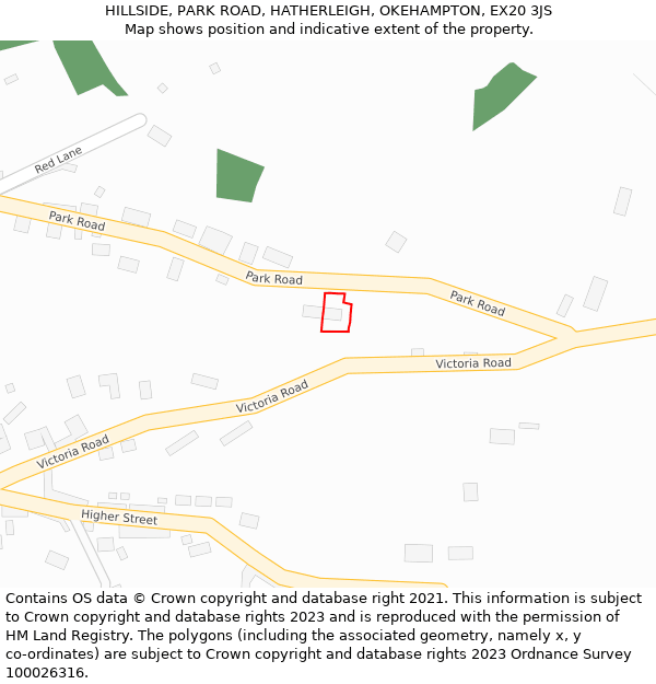 HILLSIDE, PARK ROAD, HATHERLEIGH, OKEHAMPTON, EX20 3JS: Location map and indicative extent of plot