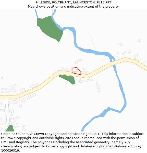 HILLSIDE, POLYPHANT, LAUNCESTON, PL15 7PT: Location map and indicative extent of plot