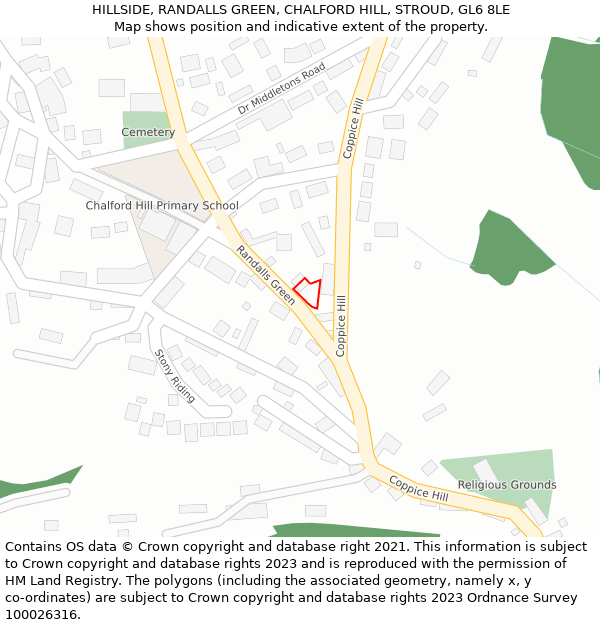 HILLSIDE, RANDALLS GREEN, CHALFORD HILL, STROUD, GL6 8LE: Location map and indicative extent of plot