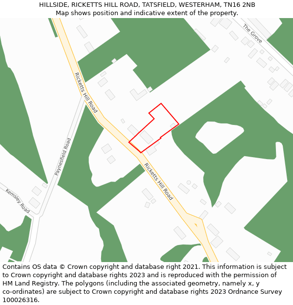 HILLSIDE, RICKETTS HILL ROAD, TATSFIELD, WESTERHAM, TN16 2NB: Location map and indicative extent of plot