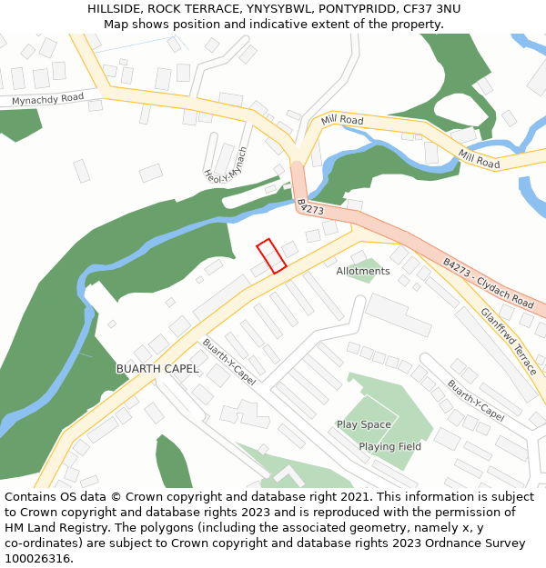 HILLSIDE, ROCK TERRACE, YNYSYBWL, PONTYPRIDD, CF37 3NU: Location map and indicative extent of plot