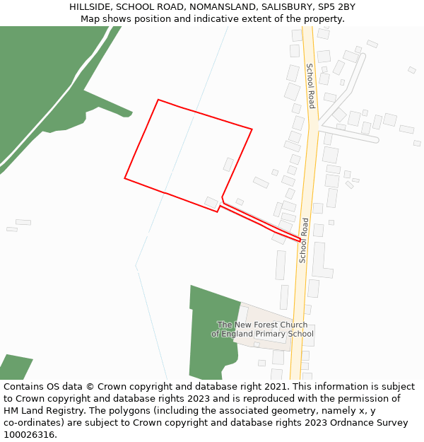 HILLSIDE, SCHOOL ROAD, NOMANSLAND, SALISBURY, SP5 2BY: Location map and indicative extent of plot