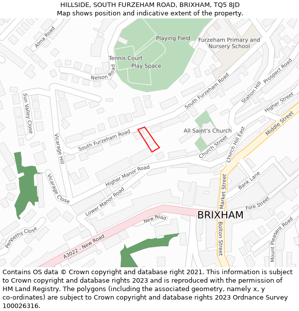 HILLSIDE, SOUTH FURZEHAM ROAD, BRIXHAM, TQ5 8JD: Location map and indicative extent of plot