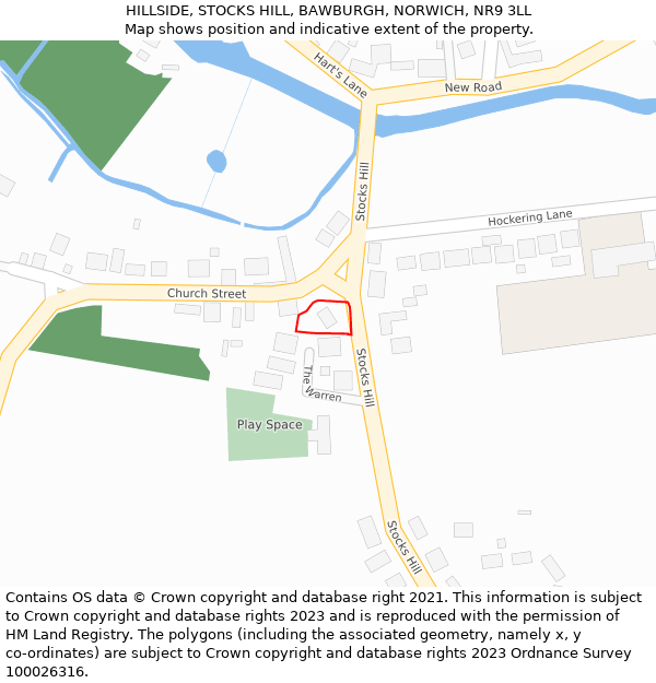 HILLSIDE, STOCKS HILL, BAWBURGH, NORWICH, NR9 3LL: Location map and indicative extent of plot