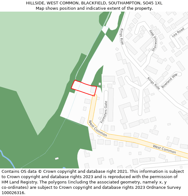HILLSIDE, WEST COMMON, BLACKFIELD, SOUTHAMPTON, SO45 1XL: Location map and indicative extent of plot