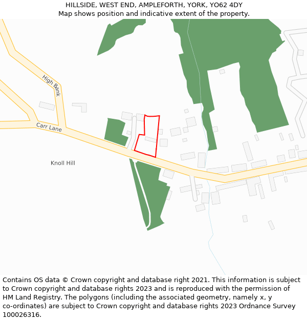 HILLSIDE, WEST END, AMPLEFORTH, YORK, YO62 4DY: Location map and indicative extent of plot