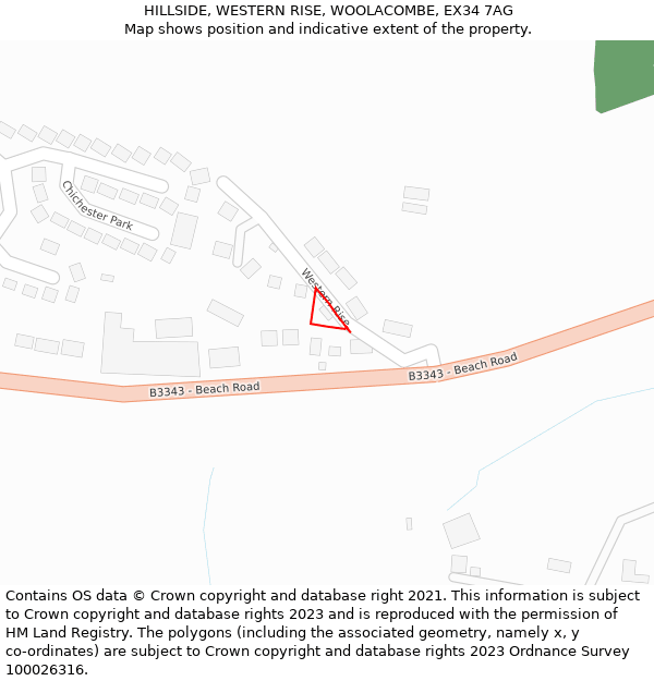 HILLSIDE, WESTERN RISE, WOOLACOMBE, EX34 7AG: Location map and indicative extent of plot