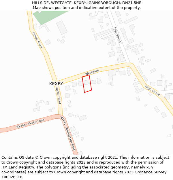 HILLSIDE, WESTGATE, KEXBY, GAINSBOROUGH, DN21 5NB: Location map and indicative extent of plot