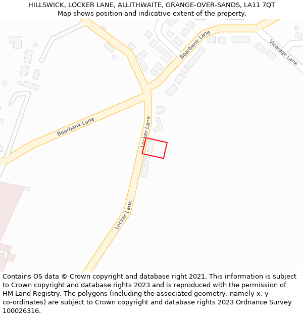 HILLSWICK, LOCKER LANE, ALLITHWAITE, GRANGE-OVER-SANDS, LA11 7QT: Location map and indicative extent of plot