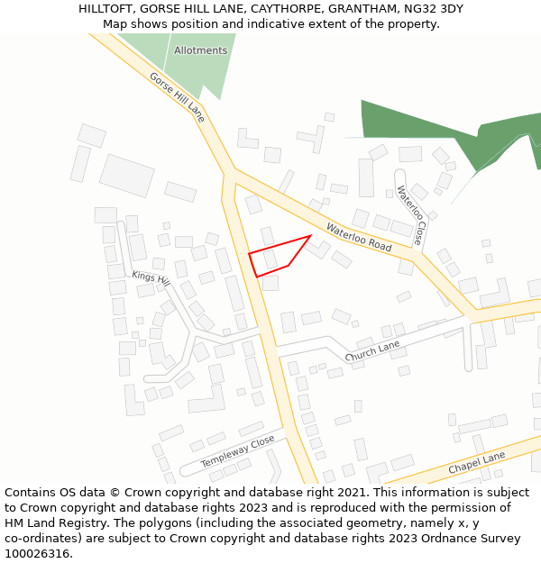 HILLTOFT, GORSE HILL LANE, CAYTHORPE, GRANTHAM, NG32 3DY: Location map and indicative extent of plot