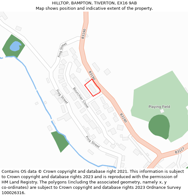 HILLTOP, BAMPTON, TIVERTON, EX16 9AB: Location map and indicative extent of plot