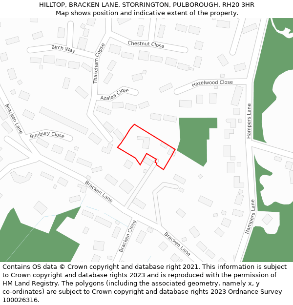 HILLTOP, BRACKEN LANE, STORRINGTON, PULBOROUGH, RH20 3HR: Location map and indicative extent of plot