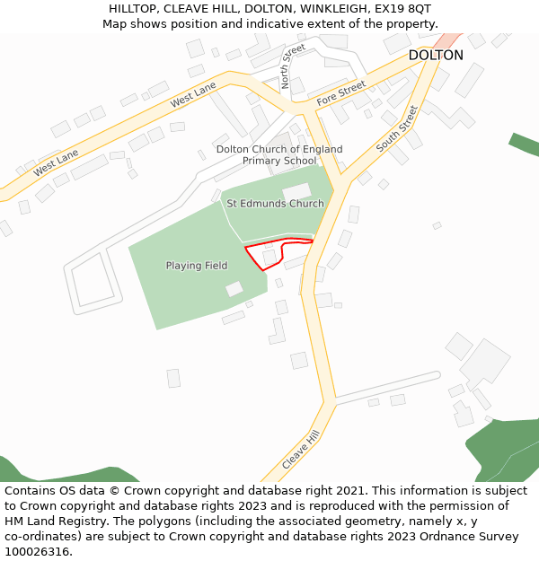 HILLTOP, CLEAVE HILL, DOLTON, WINKLEIGH, EX19 8QT: Location map and indicative extent of plot