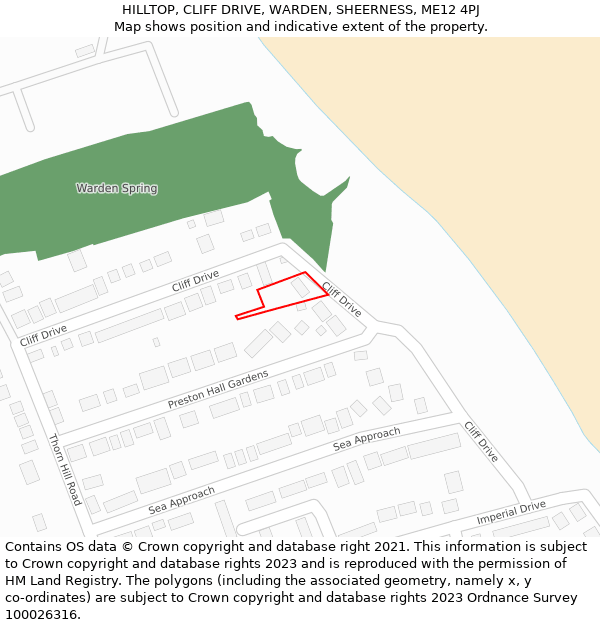 HILLTOP, CLIFF DRIVE, WARDEN, SHEERNESS, ME12 4PJ: Location map and indicative extent of plot