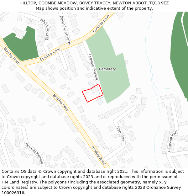HILLTOP, COOMBE MEADOW, BOVEY TRACEY, NEWTON ABBOT, TQ13 9EZ: Location map and indicative extent of plot