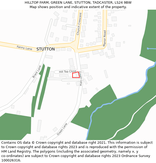 HILLTOP FARM, GREEN LANE, STUTTON, TADCASTER, LS24 9BW: Location map and indicative extent of plot